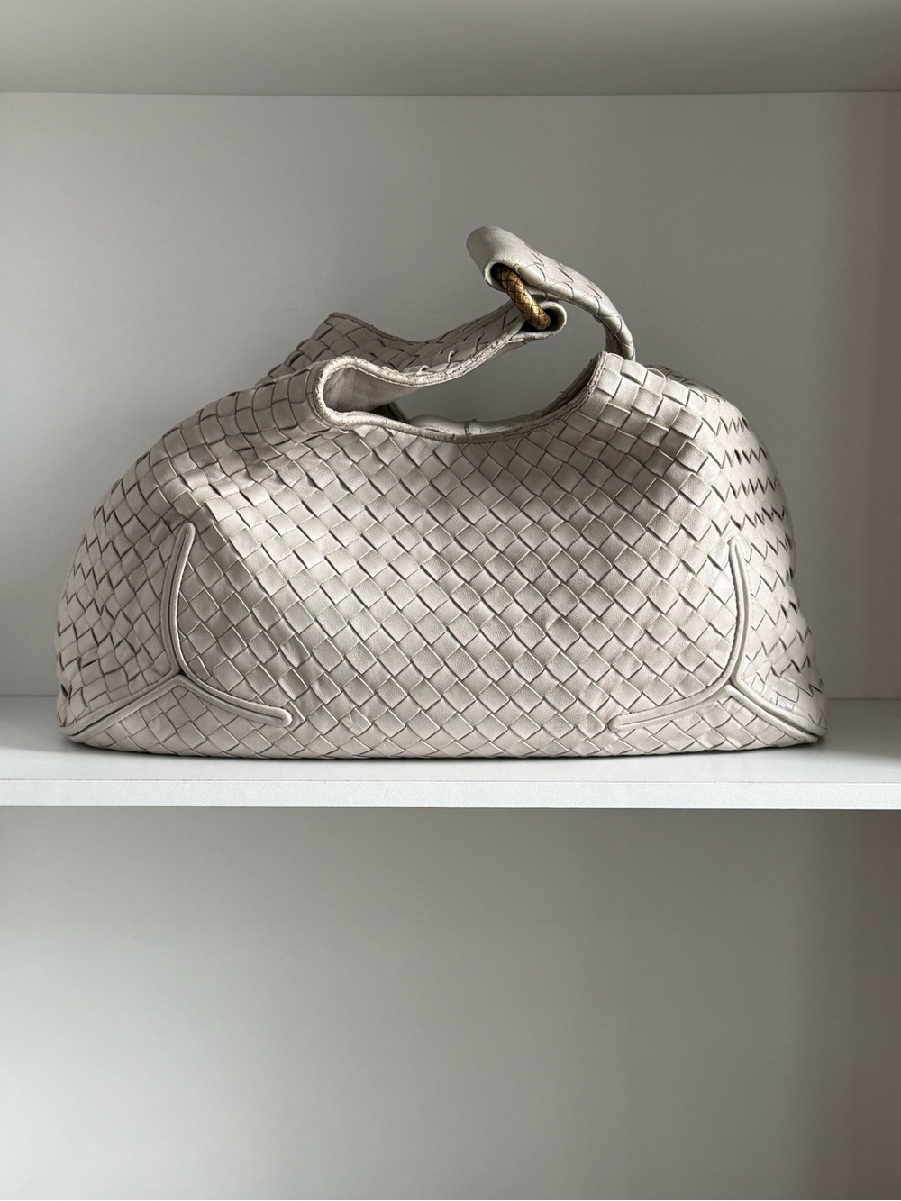 Bottega Veneta Cream Hobo Bag with Woven Leather and Curved Design